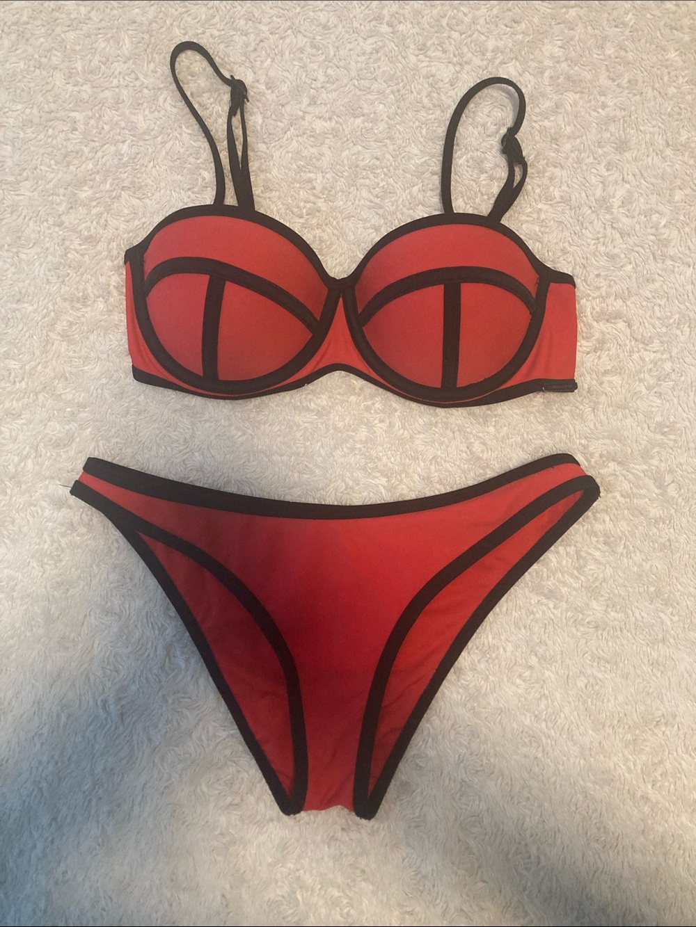 Kendall & Kylie Red Bikini Set with Black Trim